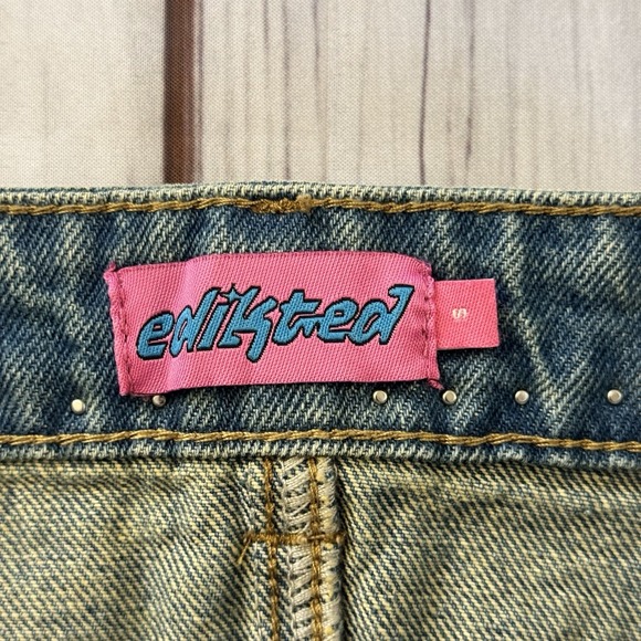 Edikted Studded Denim Mini Skirt Y2K Low Rise Blue Jean Festival Size S - Picture 4 of 8